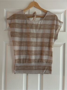 BCX Cream and Gold Striped Knit Tunic